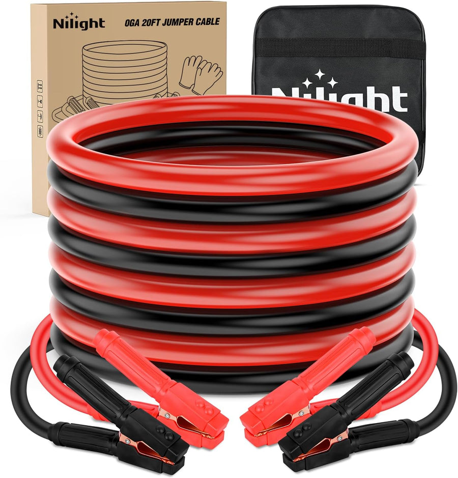 Nilight 0 Gauge 20FT 1000A Car Battery Jumper Cables Kit | Heavy Duty Booster Jump Start Cable with Storage Bag for Jump Starting Dead or Weak Batteries for Pickup Truck RV Vans SUV