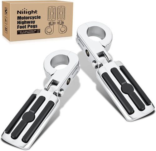 Nilight 1-1/4 Inch Motorcycle Highway Pegs Adjustable 360¡ã Angled Foot Pegs P-Clamp Universal For 1.25 Inch Engine Guard Crash Bars FootPegs Fits for Harley Davidson Touring Road King Street Glide Sportster