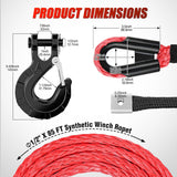 Nilight 1/2 Inch Synthetic Winch Rope 85 Feet 32,000 lbs Line Cable Kit With Thimble Protective Sleeve Forged 35000lb Hook Universal for SUV 4WD Off Road Vehicle Truck ATV UTV, Red & Black, view 2