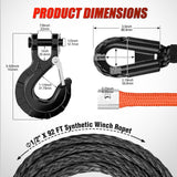 Nilight 1/2 Inch x 92 Inch Synthetic Winch Rope 32,000 lbs Winch Line Cable Ropes Kit with Thimble Protective Sleeve 35000lb Heavy Duty Winch Hook for SUV 4WD Off Road Vehicle Truck ATV UTV, Black & Orange, view 3