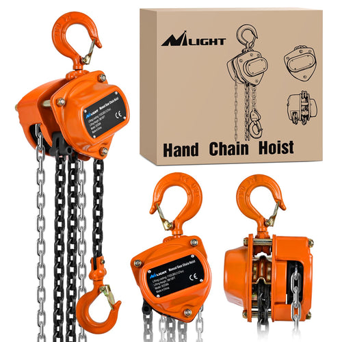 Nilight 1/2 Ton 1100 lbs Manual Chain Hoist 80 Galvanized Chain 10 ft Lifting Height Industrial Grade Steel Structures for Garages Warehouse Automotive Machinery