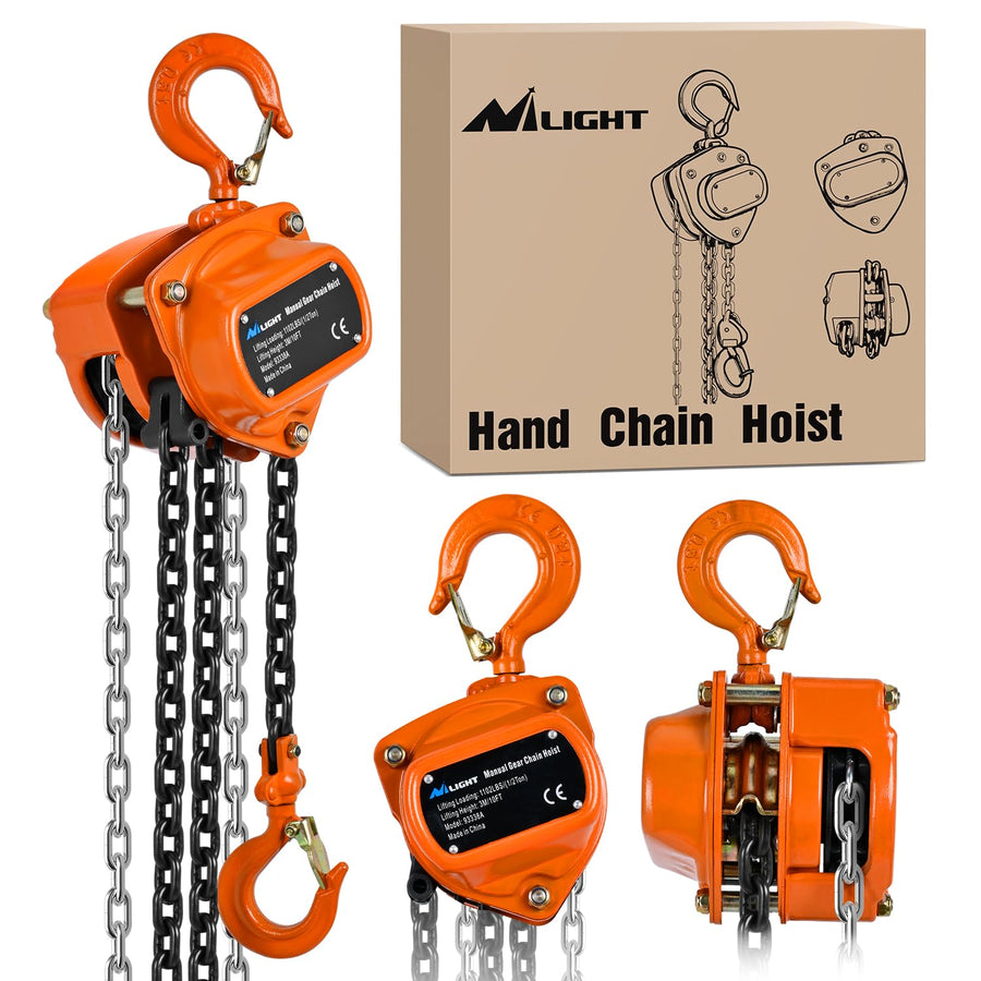 Nilight 1/2 Ton 1100 lbs Manual Chain Hoist 80 Galvanized Chain 10 ft Lifting Height Industrial Grade Steel Structures for Garages Warehouse Automotive Machinery
