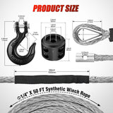 Nilight 1/4 Inch x 50 Feet Synthetic Winch Line Cable Universal for ATV UTV 4x4 Off-Road Vehicle 9000 lbs Winch Line Ropes with Steel Hook Rubber Stopper Protective Sleeve Safety Strap, Grey, view 3