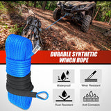 Nilight 1/4 Inch x 50 Feet Winch Rope Synthetic Winch Line Cable Universal for ATV UTV 4x4 Off-Road Vehicle 9000lbs Winch Line Ropes with Steel Hook Rubber Stopper Protective Sleeve Safety Strap,Blue, view 5