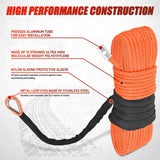 Nilight 1/4 inch x 50 ft Synthetic Winch Line Cable Kit - Universal for ATV, UTV, 4x4 Off-Road Vehicle - 9000 lbs Winch Line Ropes with Steel Hook, Rubber Stopper, Protective Sleeve, Safety Strap, Orange, view 2