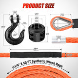 Nilight 1/4 inch x 50 ft Synthetic Winch Line Cable Kit - Universal for ATV, UTV, 4x4 Off-Road Vehicle - 9000 lbs Winch Line Ropes with Steel Hook, Rubber Stopper, Protective Sleeve, Safety Strap, Orange, view 3