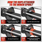 Nilight 1/4 inch x 50 ft Synthetic Winch Line Cable Kit - Universal for ATV, UTV, 4x4 Off-Road Vehicle - 9000 lbs Winch Line Ropes with Steel Hook, Rubber Stopper, Protective Sleeve, Safety Strap, Orange, view 4