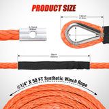 Nilight 1/4 Inch x 50 ft Synthetic Winch Rope 9,000 LBS Winch Line Cable with Black Protective Sleeve Winch Line Ropes for ATV Winch with Synthetic Rope UTV Trailer Jeep Quad Polaris Winch Cable Orange, view 2