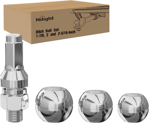Nilight 1-7/8 Inch, 2 Inch and 2-5/16 Inch Diameter Chrome Trailer Hitch Ball, Maximum Load Capacity Up to 8,000 lbs, 1- Inch Shank Universal Fit Gray