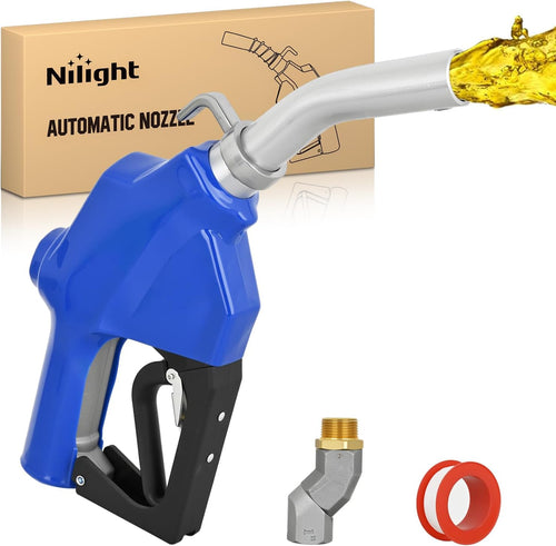Nilight 1 Inch NPT Fuel Nozzle with Fuel Hose Swivel, High Flow Auto Shut Off Gas Pump Transfer Refilling Nozzle with Adjustable Speed Padlock for Gasoline, Kerosene, Diesel