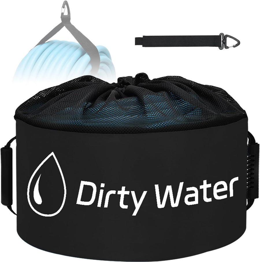 Nilight 1 Pack RV Sewer Hose Storage Bag, Waterproof Black Bags with Drawstring Mesh Top RV Storage & Organization Bags Container for Sewer Fresh Water Hoses Electrical Cords Camper Tools Accessories
