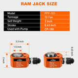 Nilight 10 Ton Hydraulic Cylinder Jack Porta Power Ram, Heavy Duty Low Profile 0.43 Inch Stroke Automatically Retract Mini Jack Ram Single Acting Lifting Cylinders for Machinery Shipbuilding, Orange, view 2