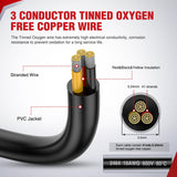 Nilight 100FT 14AWG 3 Conductor Electrical Wire Tinned Oxygen Free Copper Red Black Yellow 3 Wires Parallel 600V DC Flexible PVC Case Extension Cords for LED Strips Lamps Lighting, view 2