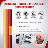 Nilight 100FT 20 Gauge 3 Conductor Electrical Wire Tinned Oxygen Free Copper Red Black Yellow 3 Wires Parallel 600V DC Flexible PVC Case Extension Cords for LED Strips Lamps Lighting, view 3