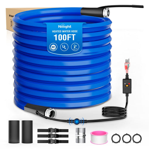 Nilight 100FT Heated Water Hose RV 5/8inch Inside Diameter -45°F Freeze Protaction Antifreeze Garden Drinking Hoses with Saving Thermostat and Smart Heat System for Winter Camper Supply Accessories