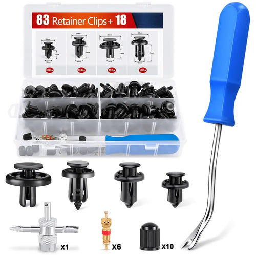 Nilight 101 Pcs Bumper Splash Shield Retainer Metal Insert Clips for Acura Honda 91503-SZ3-003 91503-SZ5-003 91506-S9A-003 Toyota Fender Liner 90467-07215 4-Way Valve Tools Tire Caps Cores