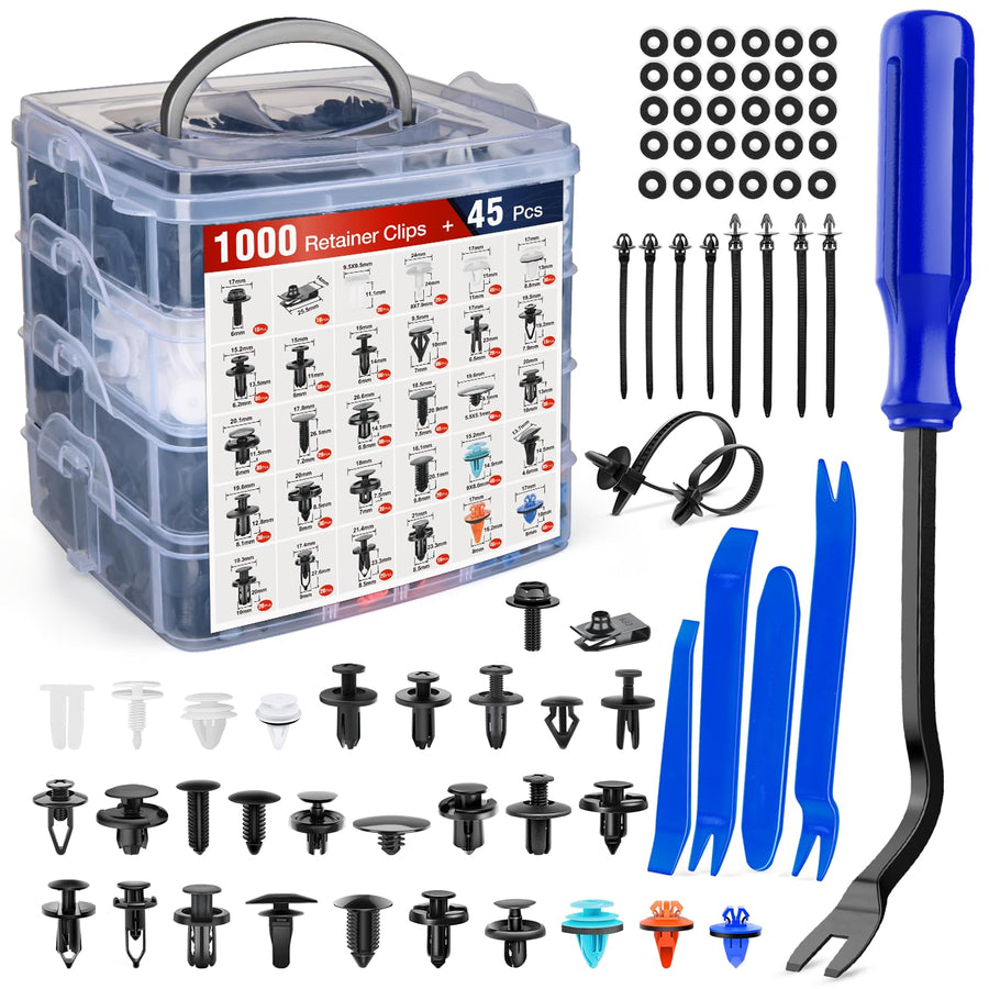 Nilight 1045Pcs Car Push Retainer Clips Auto Fasteners Kit 30 Most Popular Sizes Nylon Bumper Fender Rivets with 5 Fasteners Remover 10 Cable Ties for Toyota GM Ford Honda Chevy