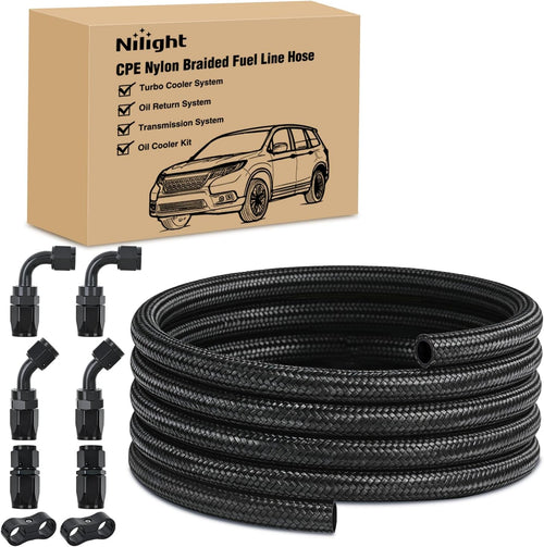 Nilight 10AN 10FT CPE Fuel Hose Kit with 8PCS AN10 Fittings&Hose Separator | CPE Nylon Stainless Steel Braided Oil Gas Diesel Fuel Hose End Fitting Kit for Transmission Oil Cooler Vacuum Lines