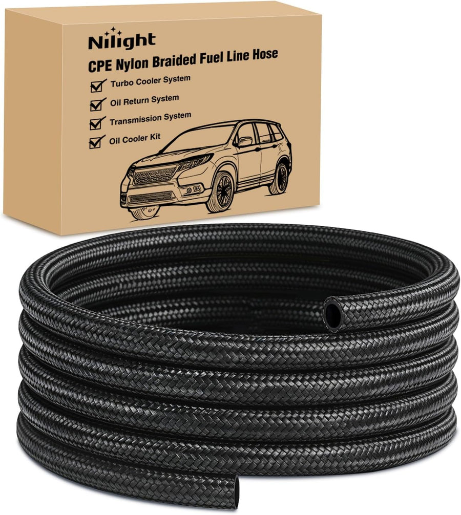 Nilight 10AN 10FT CPE Nylon Stainless Steel Braided Fuel Line Hose Only | High Pressure Oil Gas Diesel Tube for Transmission Oil Cooler Vacuum Lines