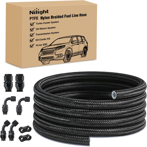 Nilight 10AN 10FT PTFE Fuel Hose Kit with 8PCS AN10 Fitting&Hose Separator | Fit E85 Nylon Stainless Steel Braided Fuel Hose Universal for Automotive Racing Engines