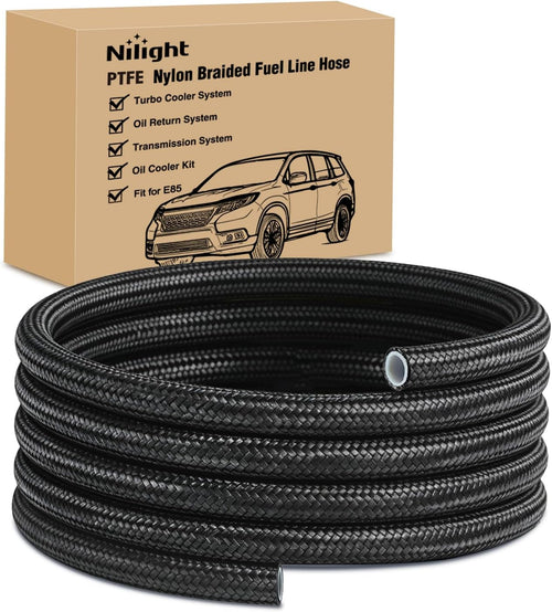 Nilight 10AN 10FT PTFE Stainless Steel Braided Fuel Line Hose Only | Compatible with E85 PTFE Teflon EFI Fuel Line Universal for LS Engines & Automotive Racing Applications