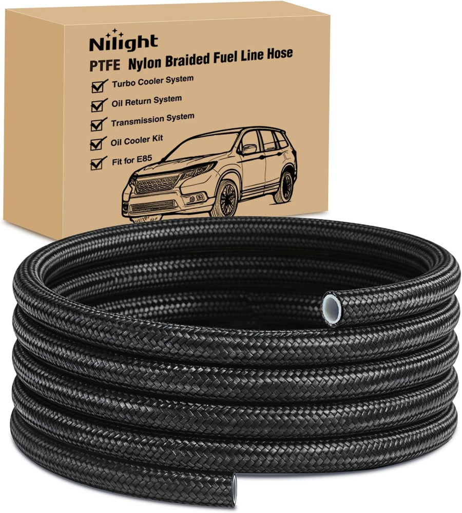 Nilight 10AN 10FT PTFE Stainless Steel Braided Fuel Line Hose Only | Compatible with E85 PTFE Teflon EFI Fuel Line Universal for LS Engines & Automotive Racing Applications