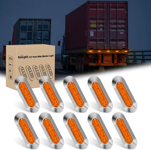 Nilight 10PCS Amber Oval Side Marker Lights 4 LED 3.7 Inch Clearance Lamp IP68 Waterproof DC 12-24V with Chrome Bezel Universal for Car Auto Truck Bus Trailer Boat Deck