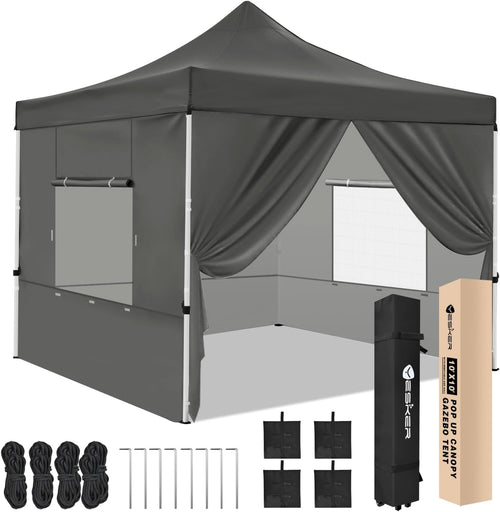 Nilight 10x10 Pop Up Canopy Tent with 4 Sidewalls Portable Folding Outdoor Canopy Easy Setup Gazebo Waterproof Instant Popup Shelter Tent w Wheeled Carry Bag sandbags for Events Parties Camping, Gray