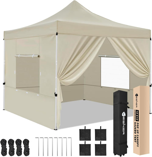 Nilight 10x10 Pop Up Canopy Tent with 4 Sidewalls Portable Folding Outdoor Canopy Easy Setup Gazebo Waterproof Instant Shelter Tent w Wheel Carry Bag sandbag for Events Parties Camping, Khaki Brown