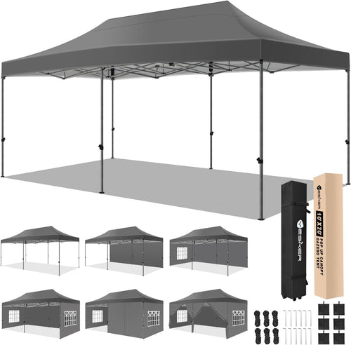 Nilight 10x20 Pop Up Canopy Tent with Sidewalls Instant Outdoor Canopy, Waterproof & UV Protection, Easy Setup Adjustable Height Heavy Duty Shelter Gazebo Tent for Patio Backyard Party Events, Gray