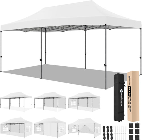 Nilight 10x20 Pop Up Canopy Tent with Sidewalls Instant Outdoor Canopy, Waterproof & UV Protection, Easy Setup Adjustable Height Heavy Duty Shelter Gazebo Tent for Patio Backyard Party Events, White