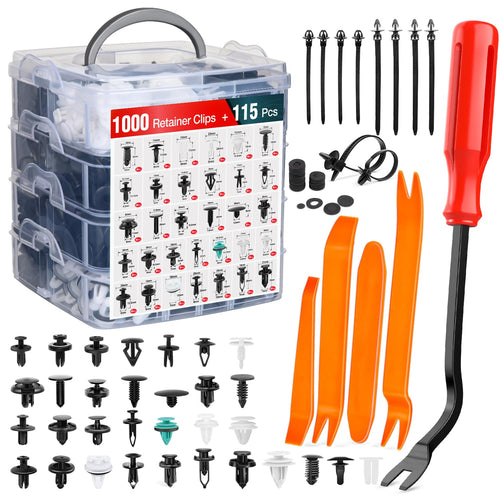 Nilight 1115Pcs Car Push Retainer Clips Auto Fasteners Kit 32 Most Popular Sizes Nylon Bumper Fender Rivets with 5 Fasteners Remover 10 Cable Ties for Toyota GM Ford Honda Chevy
