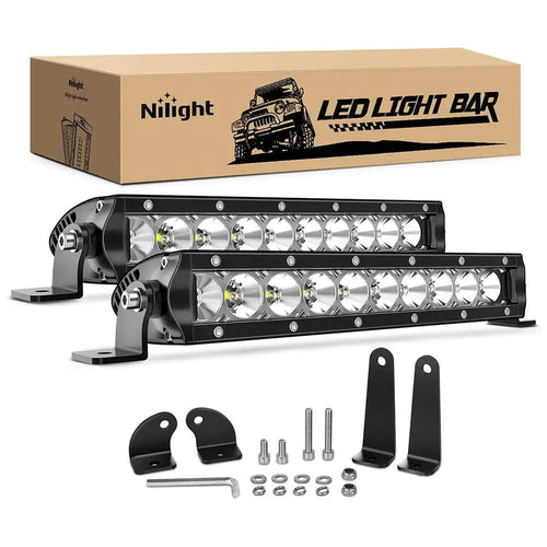 Nilight 11 Inch 50W 5000LM Slim Flood Led Light Bars (Pair)