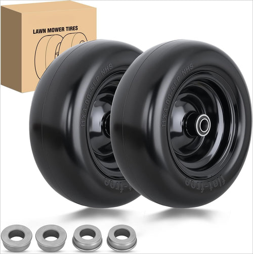 Nilight 11x4.00-5 Solid Lawn Mower Tires, 11 Inch Flat-Free Polyurethane Tire with 3/4 Inch Axle Bore & 3.4 Inch Hub Length, Airless Replacement Wheels for Lawn Mowers, 2 Pack