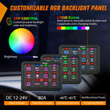 Nilight 12 Gang Switch Panel Circuit Control Relay System APP RGB Backlight Fuse Wiring Harness Toggle Momentary Strobe Flash Modes Automatic Dimmable 12V 24V for Car Truck Camper SUV, view 4