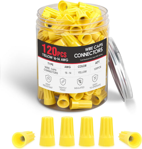 Nilight 120PCS Yellow Wire Connectors Kit 16-14 AWG Electric Wire Caps Insulating Insert Twist Electrical Wire Terminal with Spring for Connect Electrical Wiring Automotive Car Truck Boats Marine