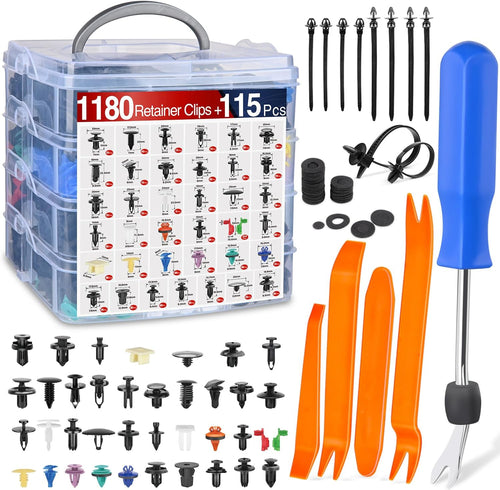 Nilight 1295Pcs Car Push Retainer Clips Auto Fasteners Kit-37 Sizes Nylon Bumper Fender Rivets with 5 Fasteners Remover 10 Cable Ties for Toyota GM Ford Honda Chevy BMW Benz Audi Nissan