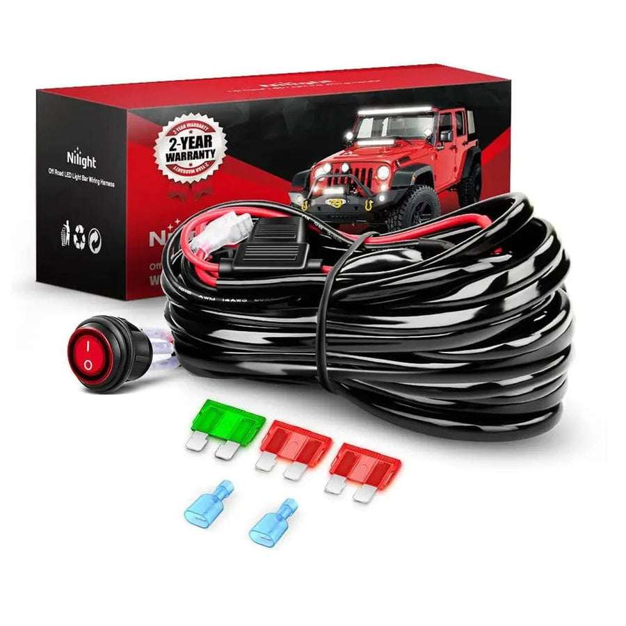Nilight 12AWG Wire Harness Kit 1 Lead W/ 12V 3Pin Switch | 3 Fuses | 2 Spade Connectors