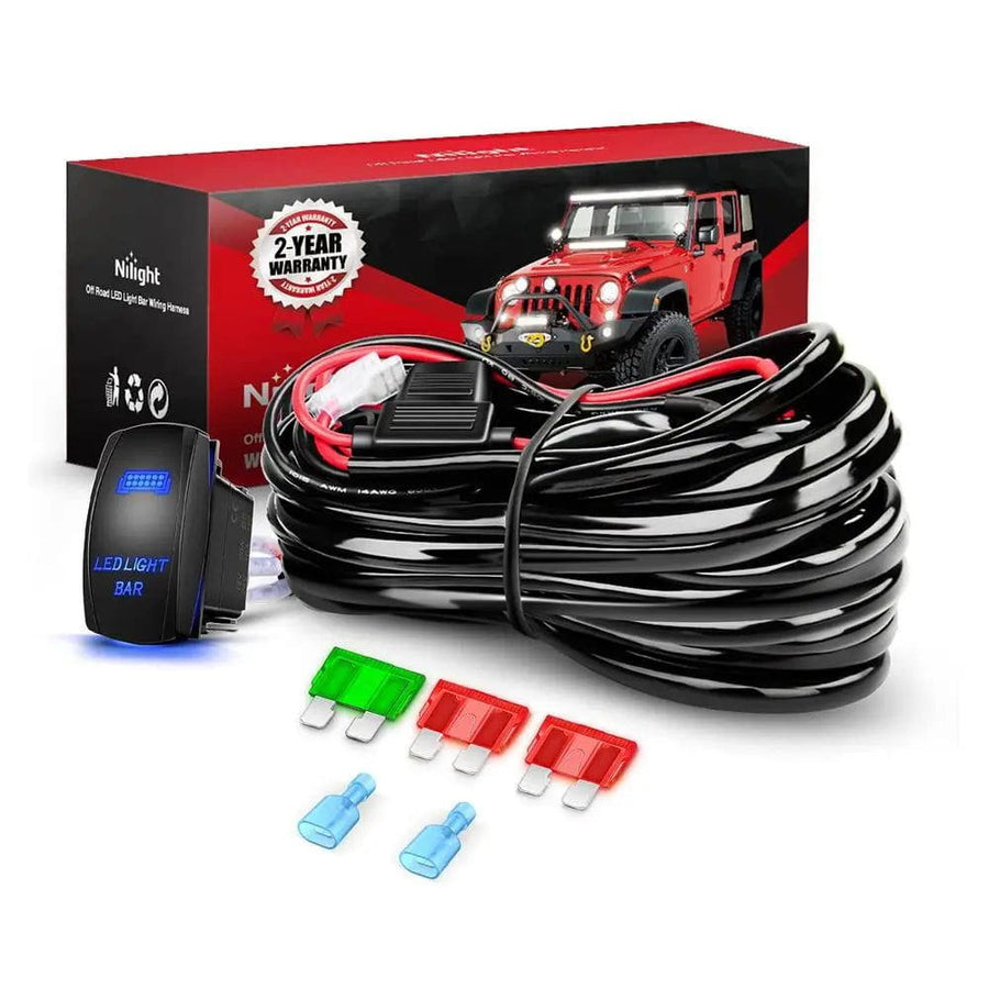 Nilight 12AWG Wire Harness Kit 1 Lead W/ 12V 5Pin Switch | 3 Fuses | 2 Spade Connectors