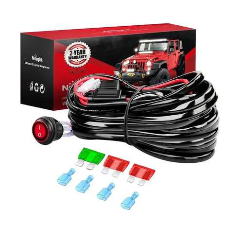 Nilight 12AWG Wire Harness Kit 2 Leads W/ 12V 3Pin Switch | 3 Fuses | 4 Spade Connectors