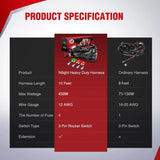 Nilight 12AWG Wire Harness Kit 2 Leads W/ 12V 3Pin Switch | 3 Fuses | 4 Spade Connectors, view 5