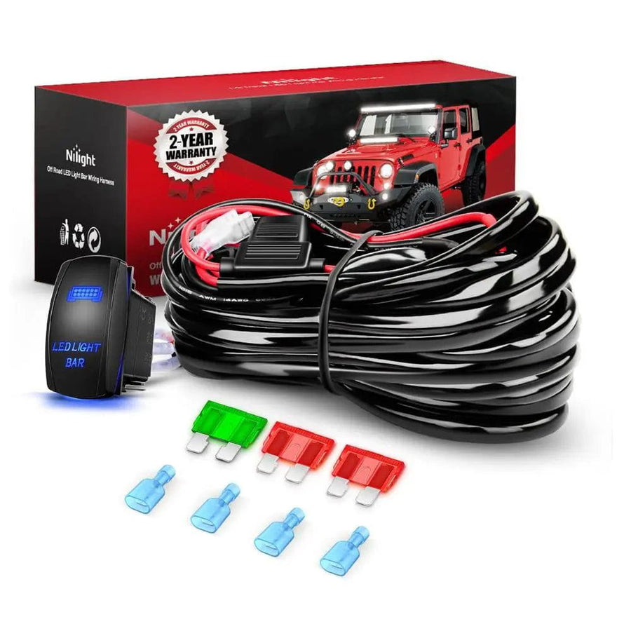 Nilight 12AWG Wire Harness Kit 2 Leads W/ 12V 5Pin Switch | 3 Fuses | 4 Spade Connectors