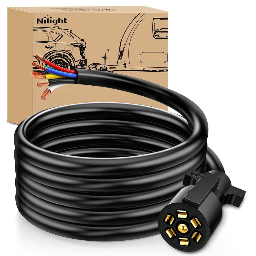 Nilight 12Feet 7way Heavy Duty 7 Pin Plug Inline Trailer Cord