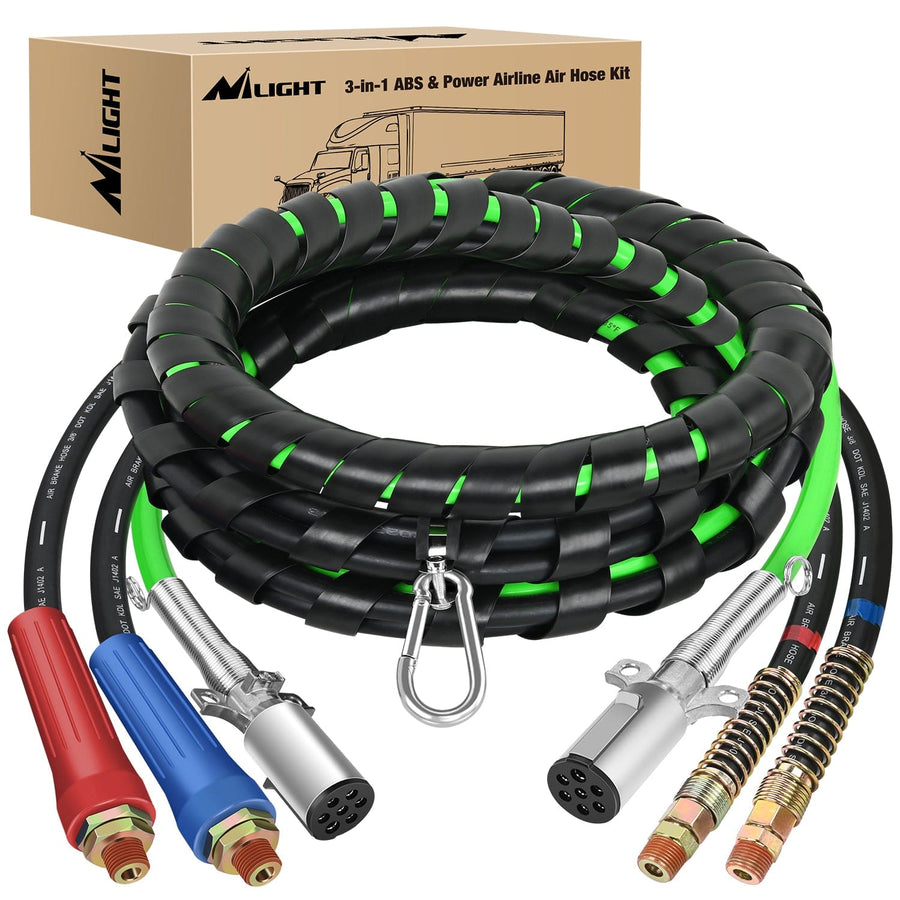 Nilight 12FT 3-in-1 ABS Electrical Cord Cable & Rubber Air Power Line Hose Kit