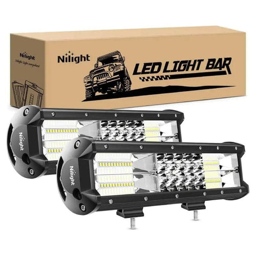 Nilight 12 Inch 180W 18000LM Triple Row Spot/Flood LED Light Bar (Pair)