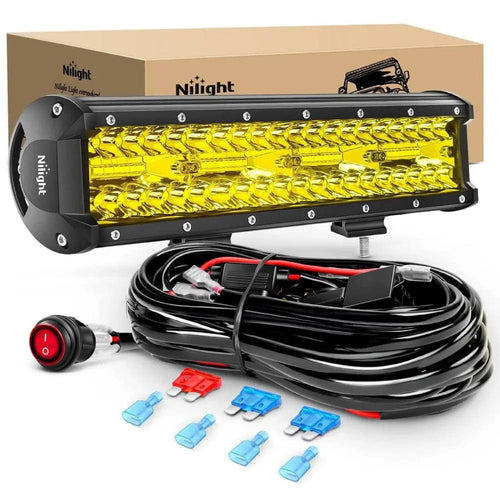 Nilight 12 Inch 240W Triple Row Spot/Flood Amber LED Light Bar Kit | 16AWG Wire 3Pin Switch