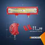 Nilight 12 Inch 300W Triple Row Red Case Spot/Flood LED Light Bars | 16AWG Wire 3Pin Switch, view 5