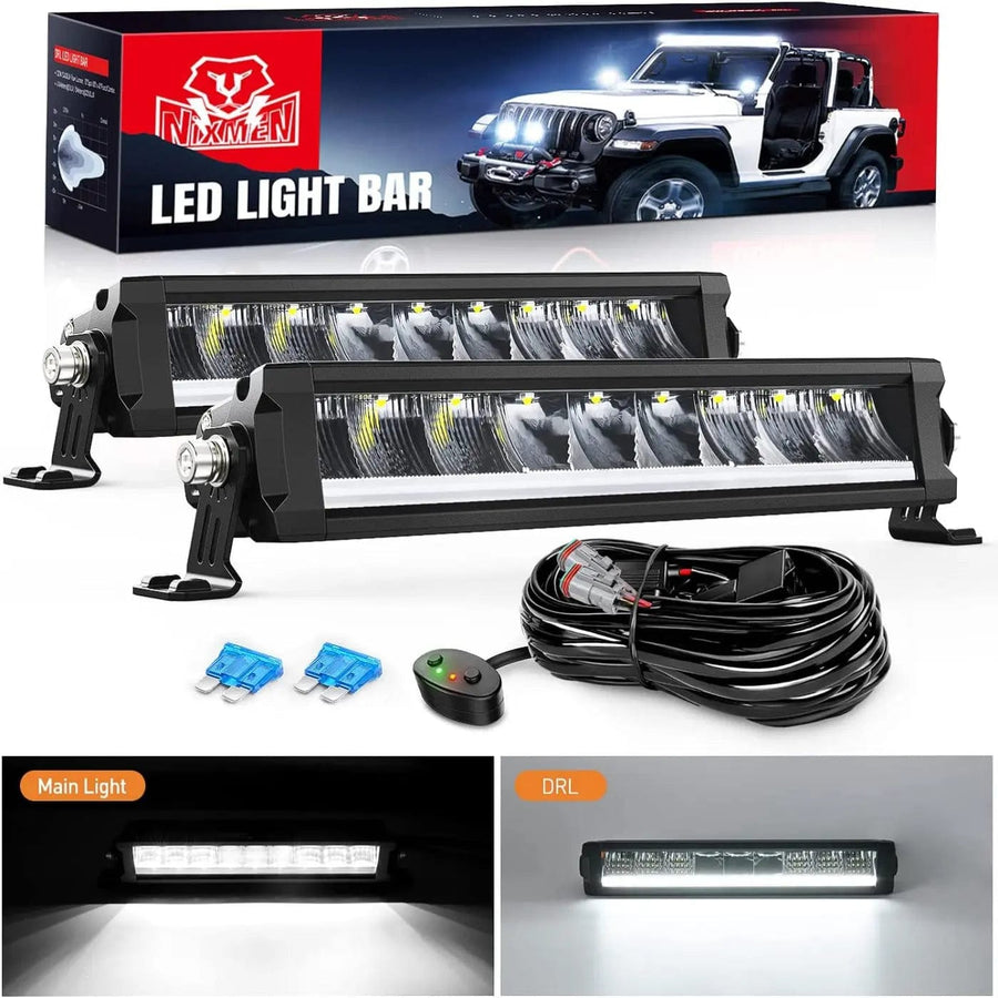 Nilight 12.2 Inch 45W 4980LM Anti-Glare Slim Spot Flood LED Light Bar (Pair) | 16AWG DT Wire