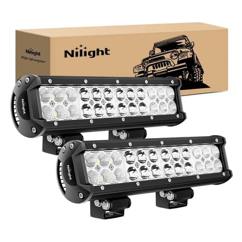 Nilight 12 Inch 72W 5000LM Double Row Spot Flood LED Light Bars (Pair)