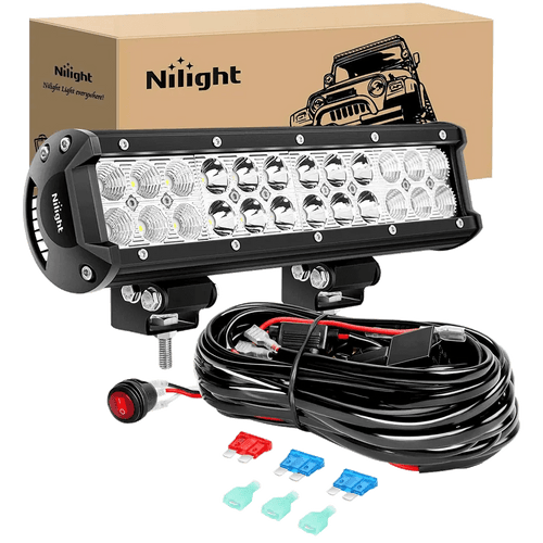 Nilight 12 Inch 72W Double Row Spot Flood Led Light Bar | 12FT Wire 3Pin Switch